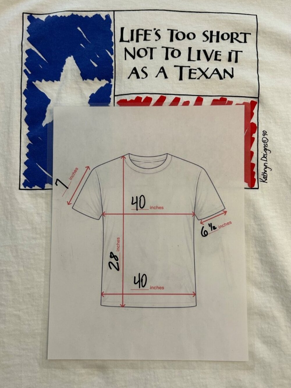 Vintage Kathryn Designs '90 Single Stitch Texas Flag White Graphic Large T-Shirt - Picture 4 of 8